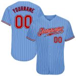 Custom Name Number Authentic Baseball Jersey - Light Blue White Red-Navy Pinstripe Design Personalized Light Blue White Pinstripe