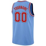 Custom Name and Number Authentic Basketball Jersey - Light Blue White Pinstripe Red Navy Personalized Light Blue White Pinstripe