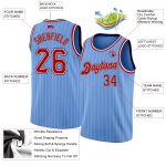 Custom Name and Number Authentic Basketball Jersey - Light Blue White Pinstripe Red Navy Personalized Light Blue White Pinstripe