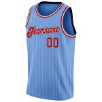 Custom Name and Number Authentic Basketball Jersey - Light Blue White Pinstripe Red Navy Personalized Light Blue White Pinstripe