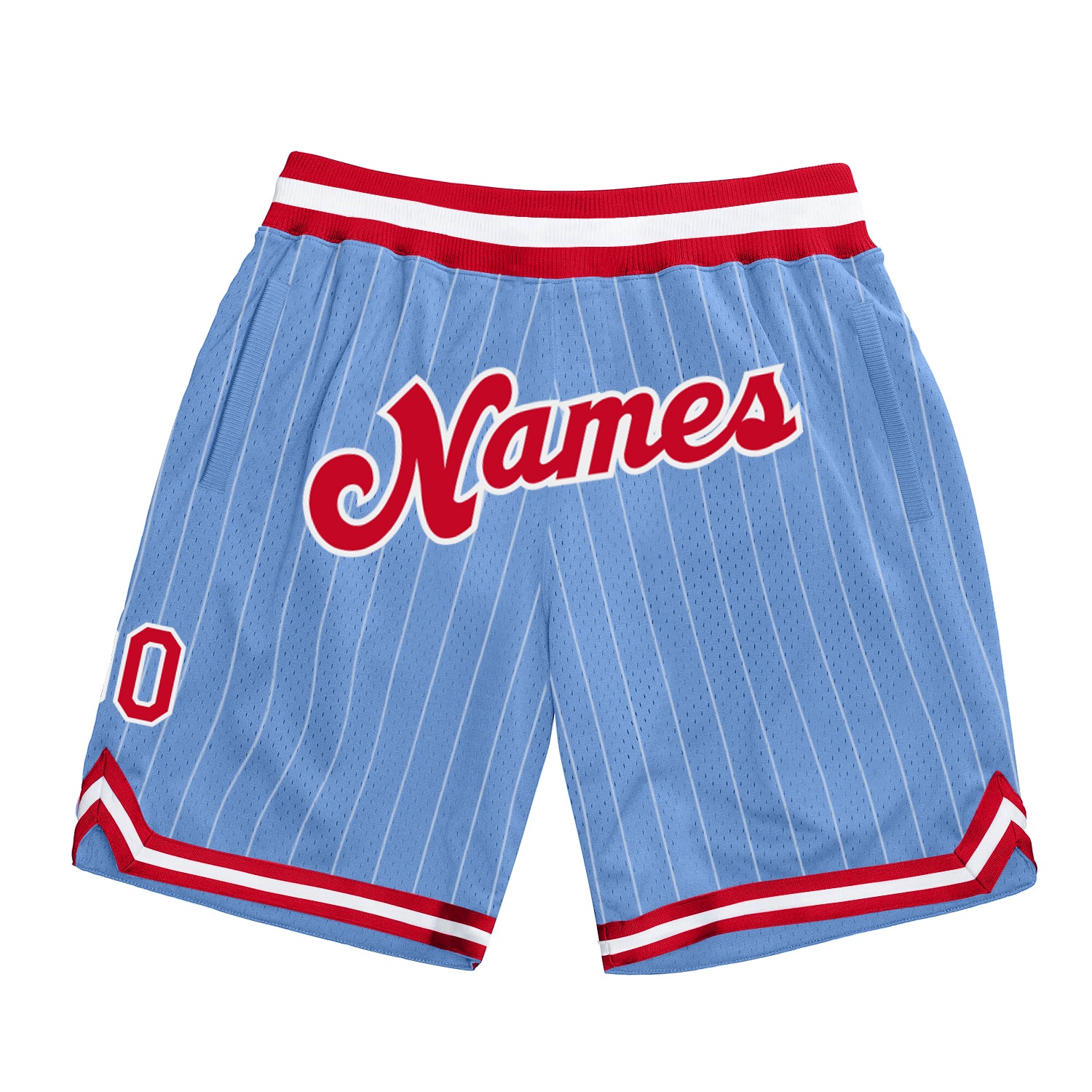 Custom Name Number Basketball Shorts Light Blue White Pinstripe Red-White Authentic Team Personalized Light Blue White Pinstripe