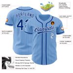 Light Blue White Pinstripe Authentic Personalized Baseball Jersey - Royal Edition Personalized Light Blue White Pinstripe