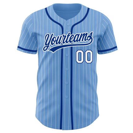 Light Blue White Pinstripe Authentic Personalized Baseball Jersey - Royal Edition Personalized Light Blue White Pinstripe