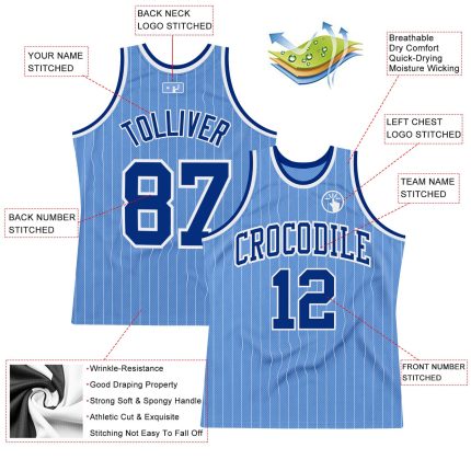 Custom Name Number Light Blue White Pinstripe Royal Basketball Jersey - Personalized Authentic Team Gear Personalized Light