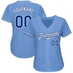 Custom Royal-White Baseball Jersey with Personalized Light Blue and White Pinstripes, Custom Name and Number Personalized