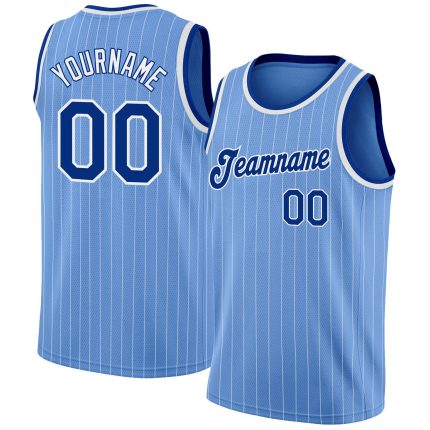 Custom Name and Number Authentic Basketball Jersey - Light Blue White Pinstripe Royal-White Personalized Light Blue White