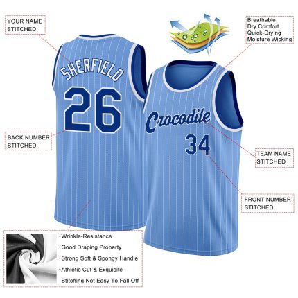 Custom Name and Number Authentic Basketball Jersey - Light Blue White Pinstripe Royal-White Personalized Light Blue White