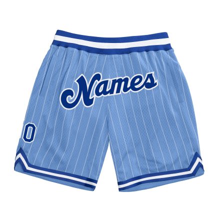 Custom Name and Number Authentic Basketball Shorts - Light Blue White Pinstripe Royal-White Personalized Light Blue White