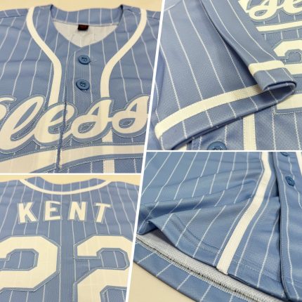 Personalized Light Blue White Pinstripe Authentic Baseball Jersey for Men and Women Personalized Light Blue White Pinstripe