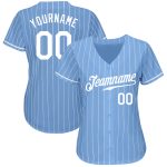 Customizable Light Blue Pinstripe Baseball Jersey with Personal Name & Number - Authentic Team Gear Personalized Light Blue