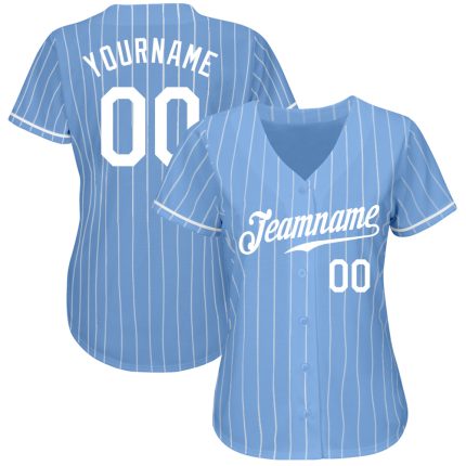 Customizable Light Blue Pinstripe Baseball Jersey with Personal Name & Number - Authentic Team Gear Personalized Light Blue