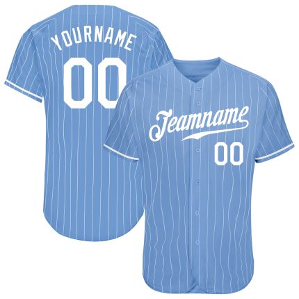 Customizable Light Blue Pinstripe Baseball Jersey with Personal Name & Number - Authentic Team Gear Personalized Light Blue