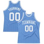 Custom Light Blue White Pinstripe Basketball Jersey with Personalized Name and Number Personalized Light Blue White Pinstripe