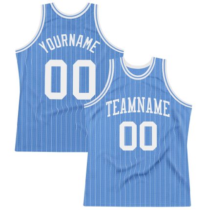 Custom Light Blue White Pinstripe Basketball Jersey with Personalized Name and Number Personalized Light Blue White Pinstripe