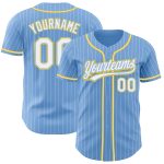 Personalized Light Blue White Pinstripe Baseball Jersey with White-Gold Accents Personalized Light Blue White Pinstripe White-Gold