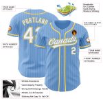 Personalized Light Blue White Pinstripe Baseball Jersey with White-Gold Accents Personalized Light Blue White Pinstripe White-Gold