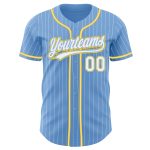 Personalized Light Blue White Pinstripe Baseball Jersey with White-Gold Accents Personalized Light Blue White Pinstripe White-Gold