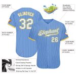 Custom Name and Number Personalized Light Blue White Pinstripe Baseball Jersey - Authentic White-Gold Team Jersey Personalized