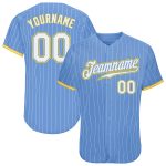 Custom Name and Number Personalized Light Blue White Pinstripe Baseball Jersey - Authentic White-Gold Team Jersey Personalized