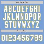 Personalized Light Blue White Pinstripe Baseball Jersey with White-Gold Accents Personalized Light Blue White Pinstripe White-Gold