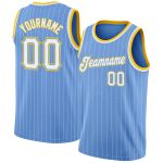 Custom Light Blue White Pinstripe Basketball Jersey with Authentic White-Gold Design, Personalized Name & Number Personalized