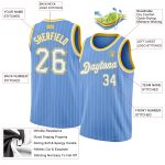 Custom Light Blue White Pinstripe Basketball Jersey with Authentic White-Gold Design, Personalized Name & Number Personalized
