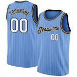 Custom Name and Number Authentic Basketball Jersey - Light Blue White Pinstripe, White-Old Gold Personalized Light Blue White