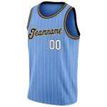 Custom Name and Number Authentic Basketball Jersey - Light Blue White Pinstripe, White-Old Gold Personalized Light Blue White
