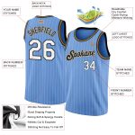Custom Name and Number Authentic Basketball Jersey - Light Blue White Pinstripe, White-Old Gold Personalized Light Blue White