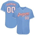 Personalized Light Blue Red White Pinstripe Baseball Jersey - Authentic Design Personalized Light Blue White Pinstripe White-Red