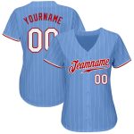 Custom Light Blue White Pinstripe Baseball Jersey with Team Name and Number - Authentic Design Personalized Light Blue White