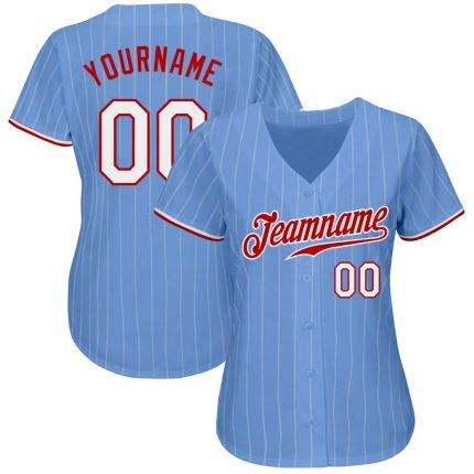 Custom Light Blue White Pinstripe Baseball Jersey with Team Name and Number - Authentic Design Personalized Light Blue White