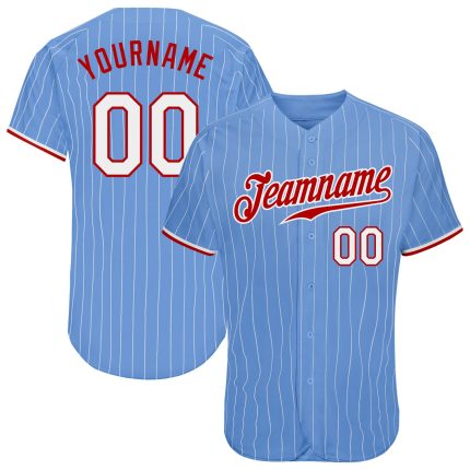 Custom Light Blue White Pinstripe Baseball Jersey with Team Name and Number - Authentic Design Personalized Light Blue White