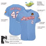 Personalized Light Blue Red White Pinstripe Baseball Jersey - Authentic Design Personalized Light Blue White Pinstripe White-Red