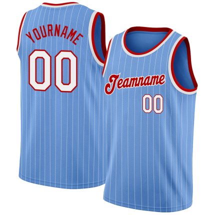 Custom Light Blue White Pinstripe Basketball Jersey with Personalized Name and Number - Authentic Team Apparel Personalized