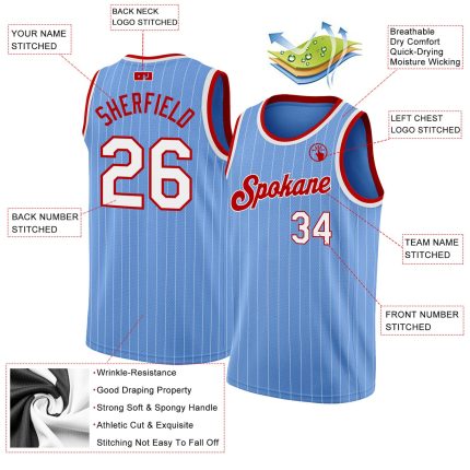 Custom Light Blue White Pinstripe Basketball Jersey with Personalized Name and Number - Authentic Team Apparel Personalized