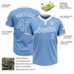 Customizable Light Blue White Pinstripe Two-Button Softball Jersey with Name and Number - Unisex Team Apparel Personalized
