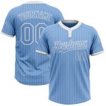 Customizable Light Blue White Pinstripe Two-Button Softball Jersey with Name and Number - Unisex Team Apparel Personalized