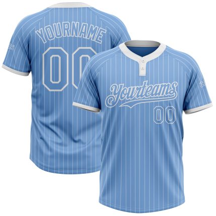 Customizable Light Blue White Pinstripe Two-Button Softball Jersey with Name and Number - Unisex Team Apparel Personalized