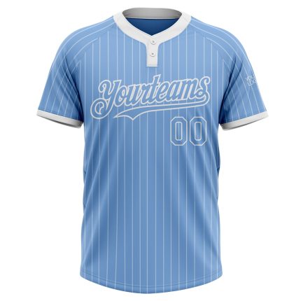Customizable Light Blue White Pinstripe Two-Button Softball Jersey with Name and Number - Unisex Team Apparel Personalized