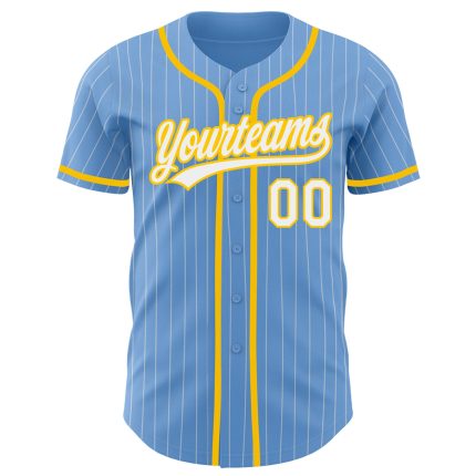Custom Name and Number Authentic Baseball Jersey Light Blue White Pinstripe Yellow - Personalized Team Apparel Personalized