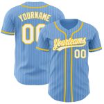 Custom Name and Number Authentic Baseball Jersey Light Blue White Pinstripe Yellow - Personalized Team Apparel Personalized