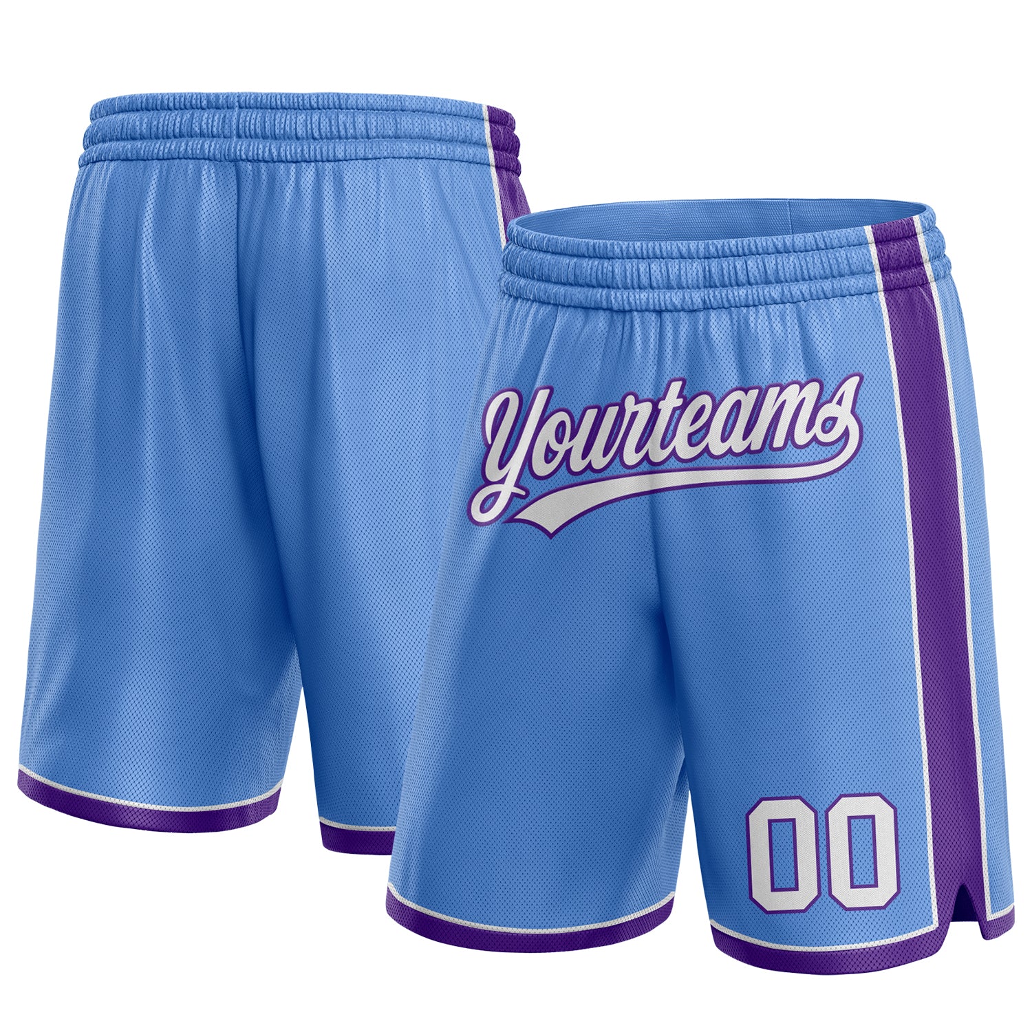 Custom Name Number Authentic Basketball Shorts Light Blue White Purple Team Personalized Light Blue White-Purple Authentic