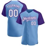 Custom Light Blue White-Purple Baseball Jersey with Personalized Name and Number - Authentic Raglan Sleeves Personalized