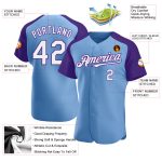 Custom Light Blue White-Purple Baseball Jersey with Personalized Name and Number - Authentic Raglan Sleeves Personalized