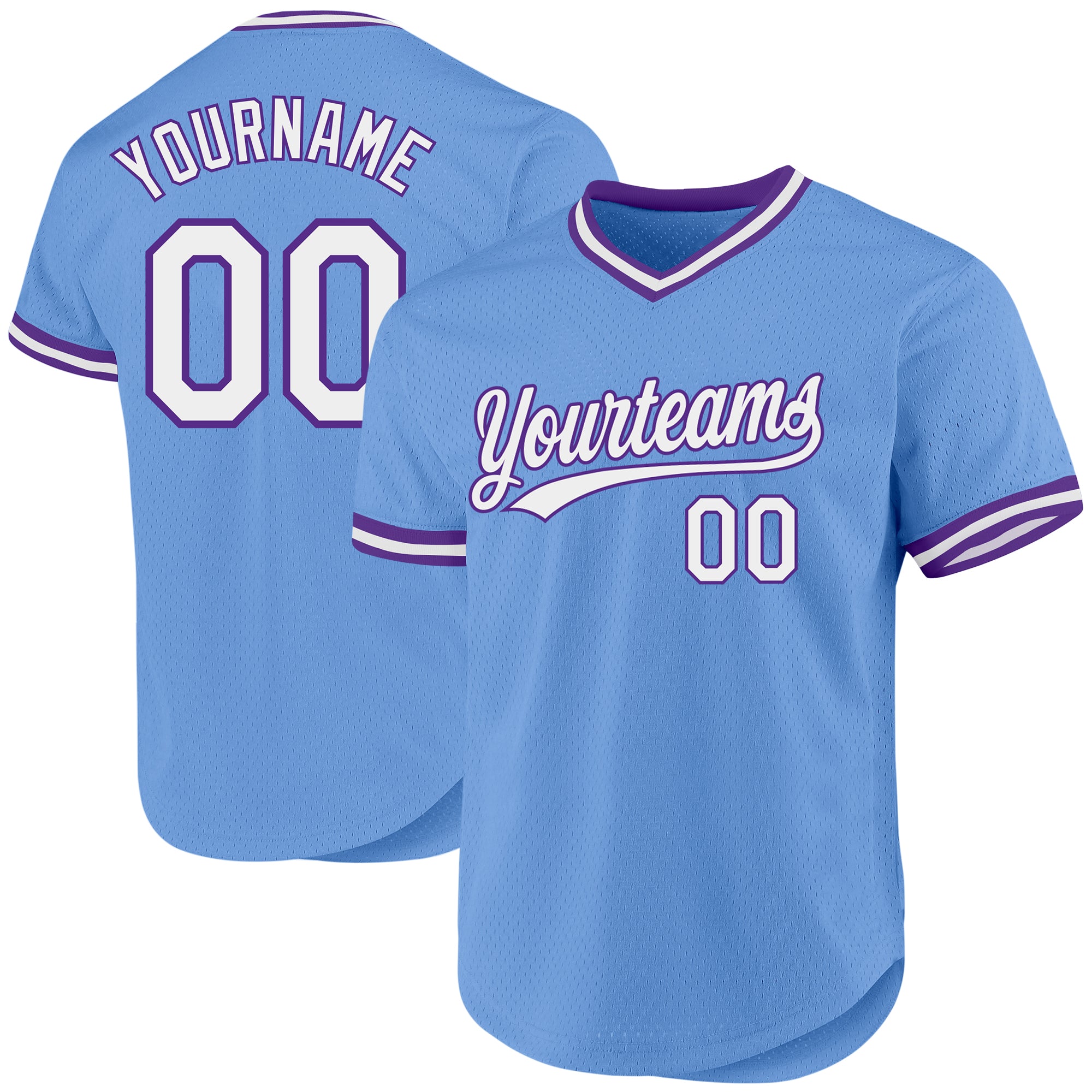 Custom Name and Number Personalized Light Blue White-Purple Baseball Jersey - Authentic Throwback Style Personalized Light