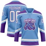 Custom Hockey Jersey with Personalized Name and Number in Light Blue and White-Purple Lace Design Personalized Light Blue