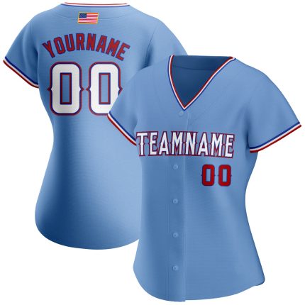 Personalized Authentic American Flag Baseball Jersey - Light Blue White-Red Fashion Design Personalized Light Blue White-Red