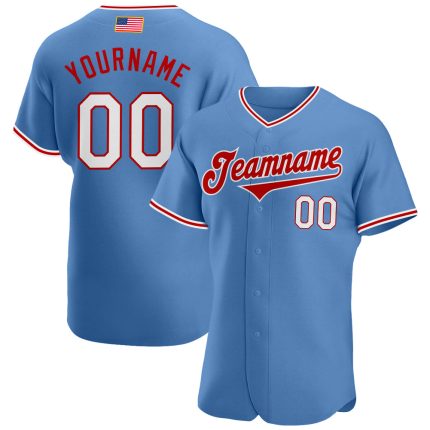Custom American Flag Baseball Jersey with Personalized Name & Number - Light Blue White-Red Fashion Style Personalized Light