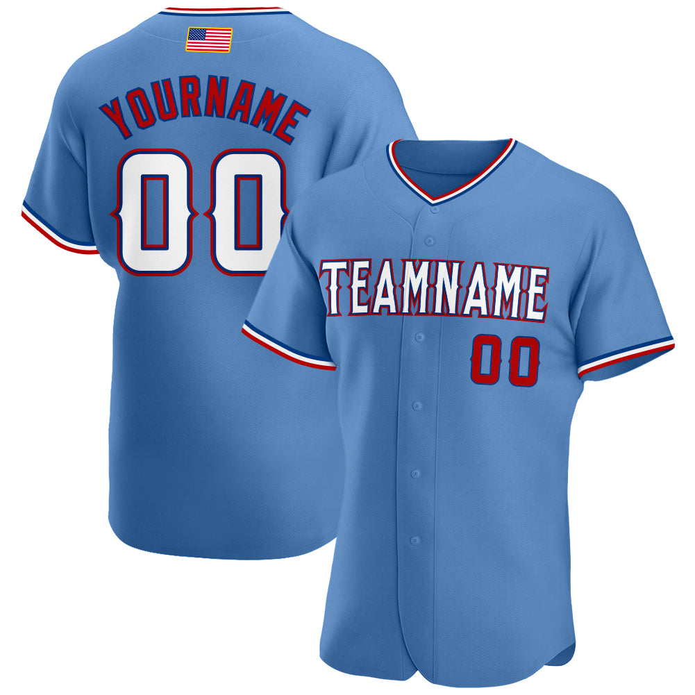 Personalized Authentic American Flag Baseball Jersey - Light Blue White-Red Fashion Design Personalized Light Blue White-Red